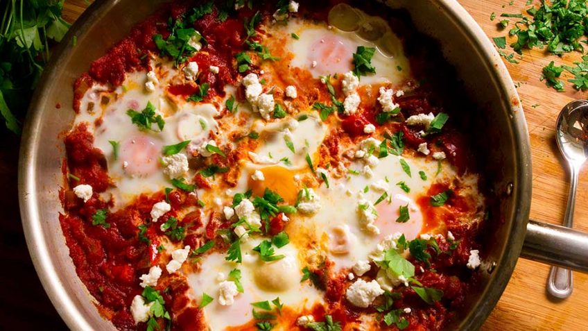 Shakshouka, eggs in spicy tomato sauce
